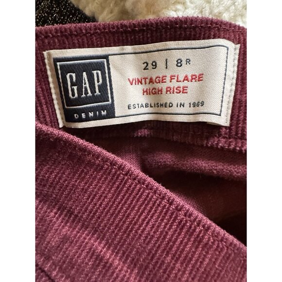 GAP Vintage Flare High Rise Corduroy Pants 29/8R Burgundy 29 Inseam - Picture 4 of 6